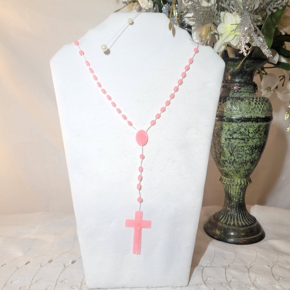 ✝️Bubblegum Pink Long Catholic Praying Rosary Beads Holy Religious Prayer Beads